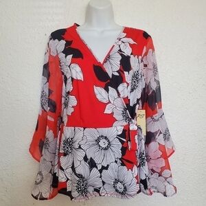 Per Seption Concept Blouse Black, White & Red Office Career Work (S)